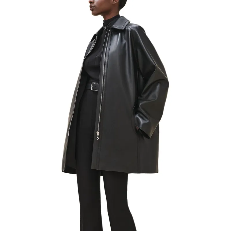 HERMES Leather Jacket Women's Black-2