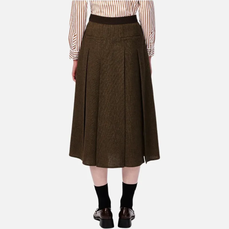 HAZZYS Casual Long Skirt Women's Brown Green-3