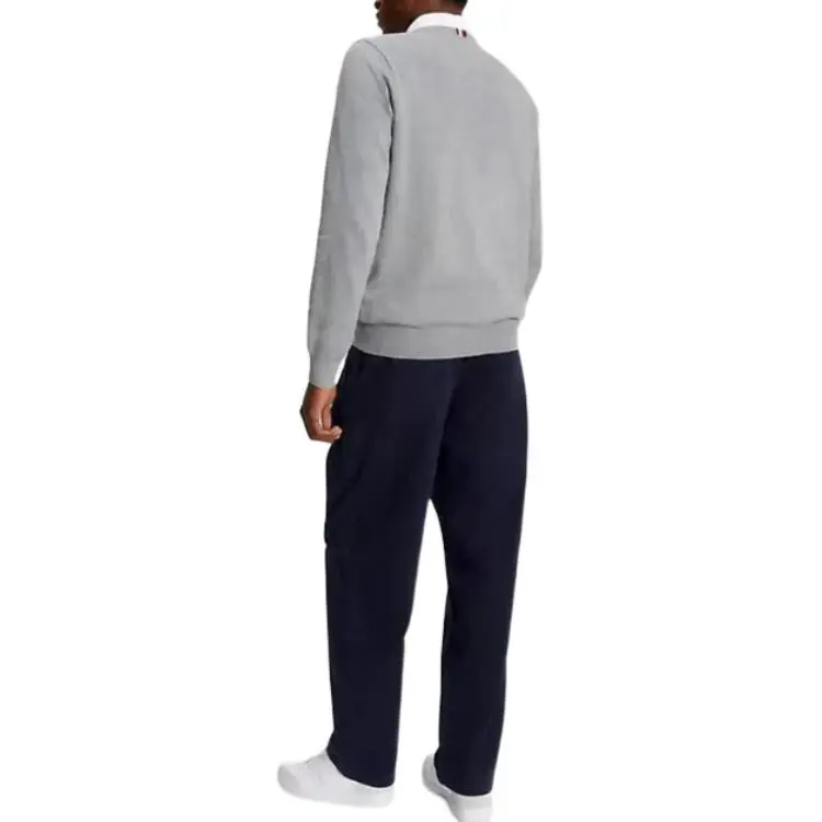 Tommy Hilfiger FW23 Solid Crewneck Sweater Sweaters Grey Heather Sweater Men's Gray-2