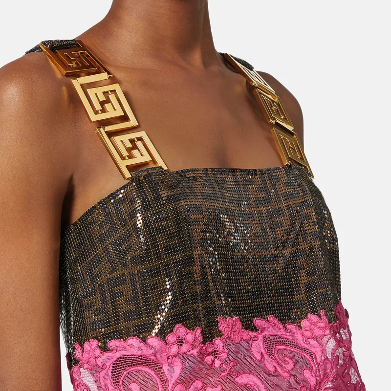 Fendi Fendace Metal Mesh Bralette Top Brown/Pink-4