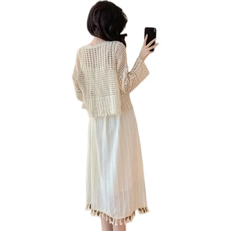 OURUOKE Skirt Set Women's Beige/white-1