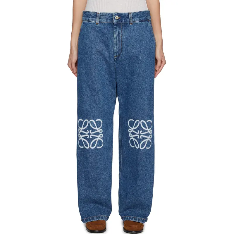 LOEWE Anagram Baggy Jeans In Denim Blue-3