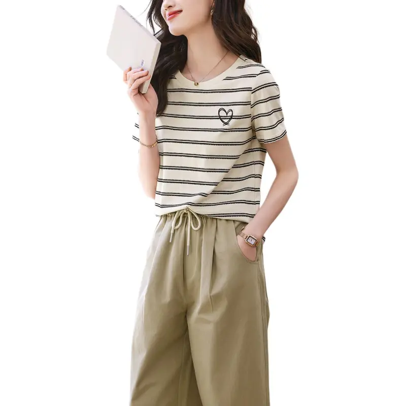 Mo Han Yi Mei Casual Suit Women's Khaki+Stripes-1