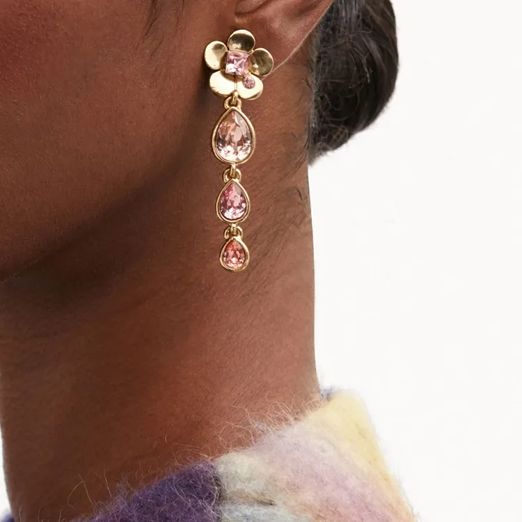Oscar De La Renta Flower Teardrop Clip on Earrings-2