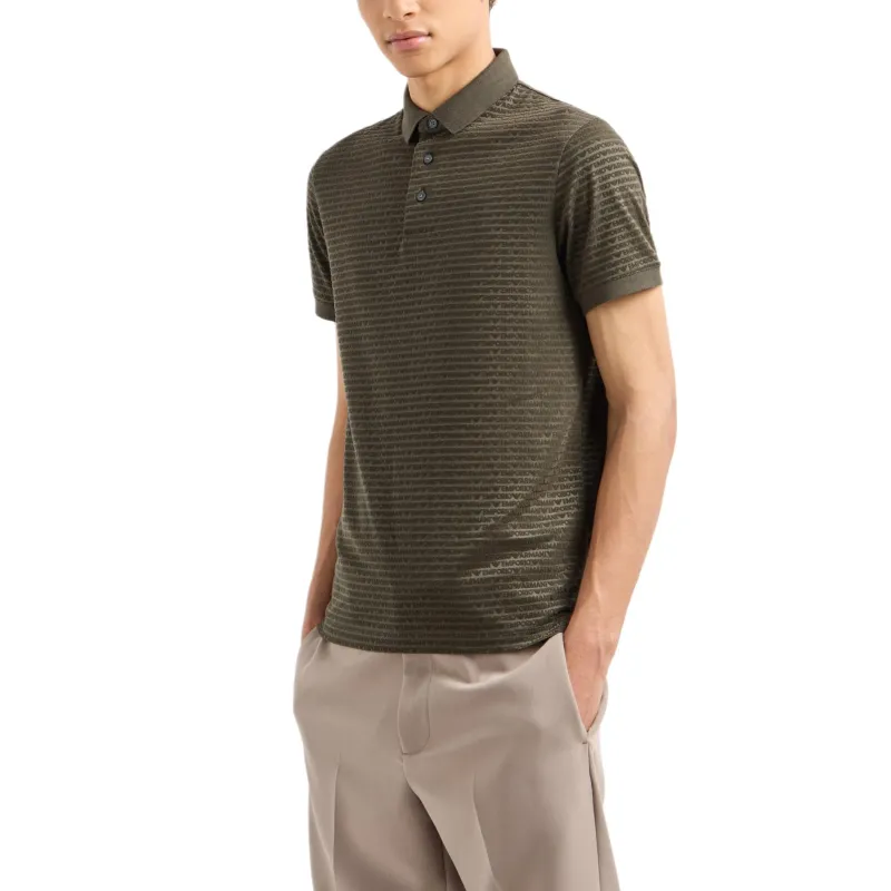 EMPORIO ARMANI Lyocell blend Jersey Polo Shirt With Flocked Lettering All Over-1