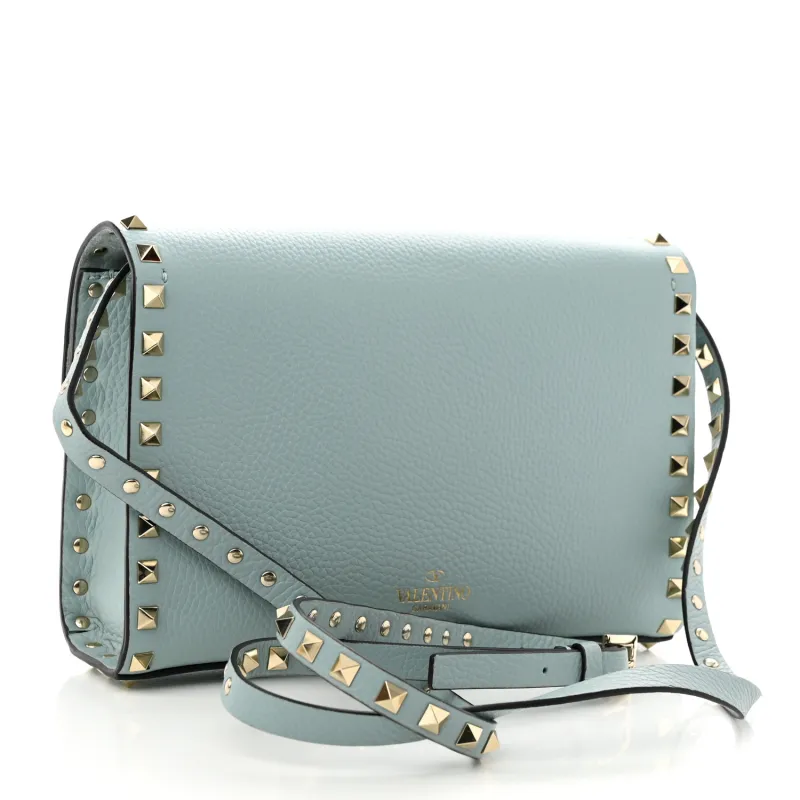 Valentino Rockstud Leather Crossbody Bag, Shoulder Bag Small Size Women's Light Blue-1