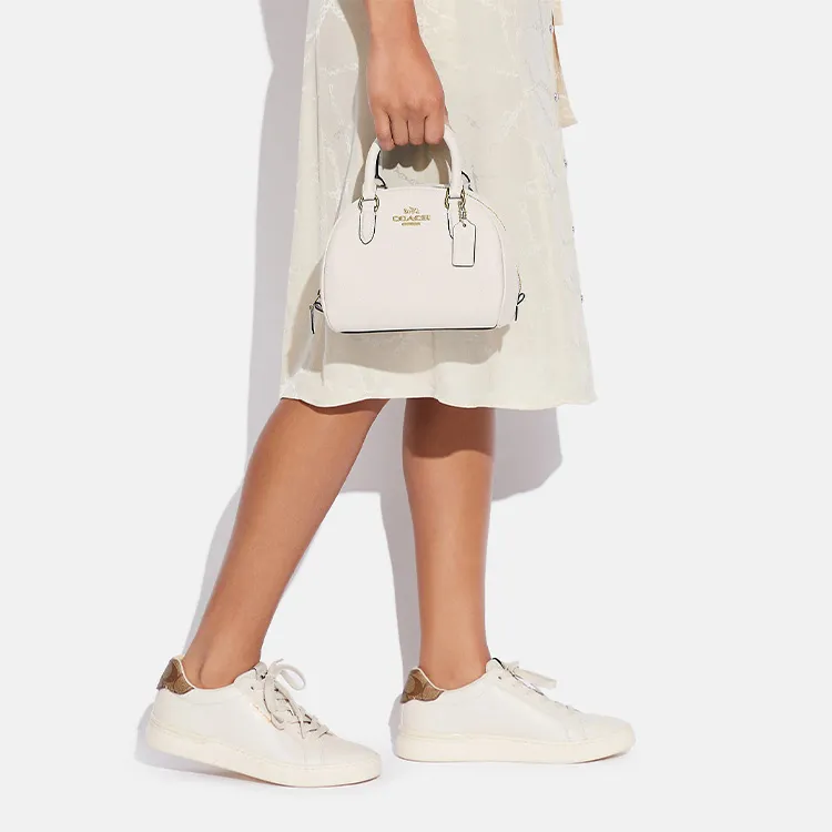 COACH Sydney Cross-Stitch Leather Dome Bag Handbags Shoulder Bag Crossbody Bag Small Size Women's Chalk White-3