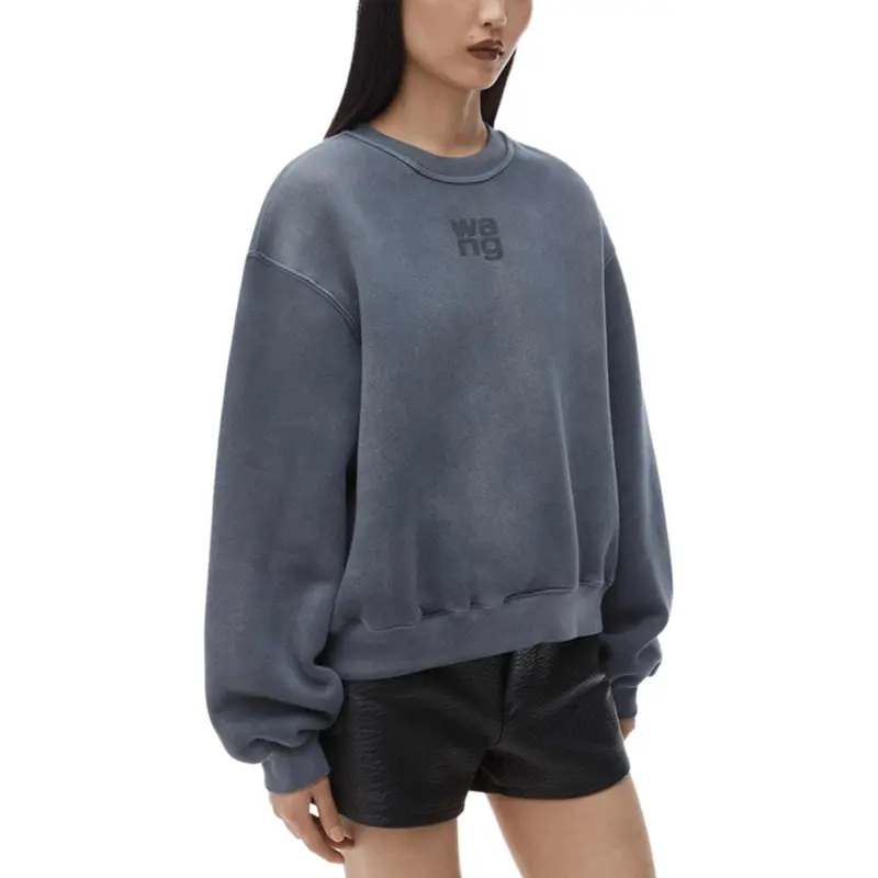 T By Alexander Wang Essential Terry Crew W/ Puff Paint Logo Sweatshirt Washed Asphalt-1