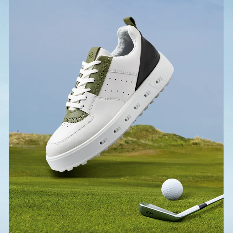 Ecco Street 720 Series Cushioning Wear-Resistant Low-Top Golf Shoes Men's White Green-4