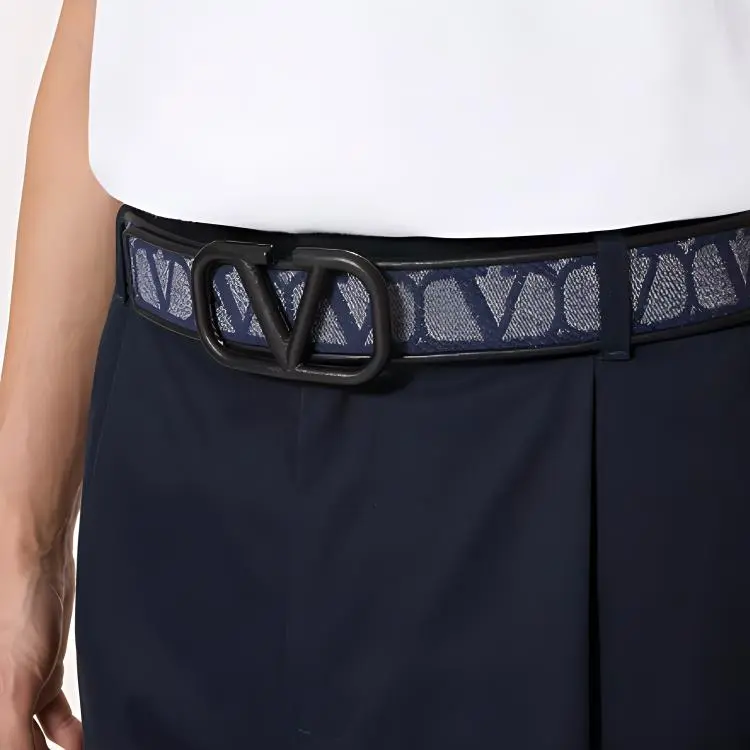 Valentino Garavani Logo Leather Leather Belts Men's Blue-2