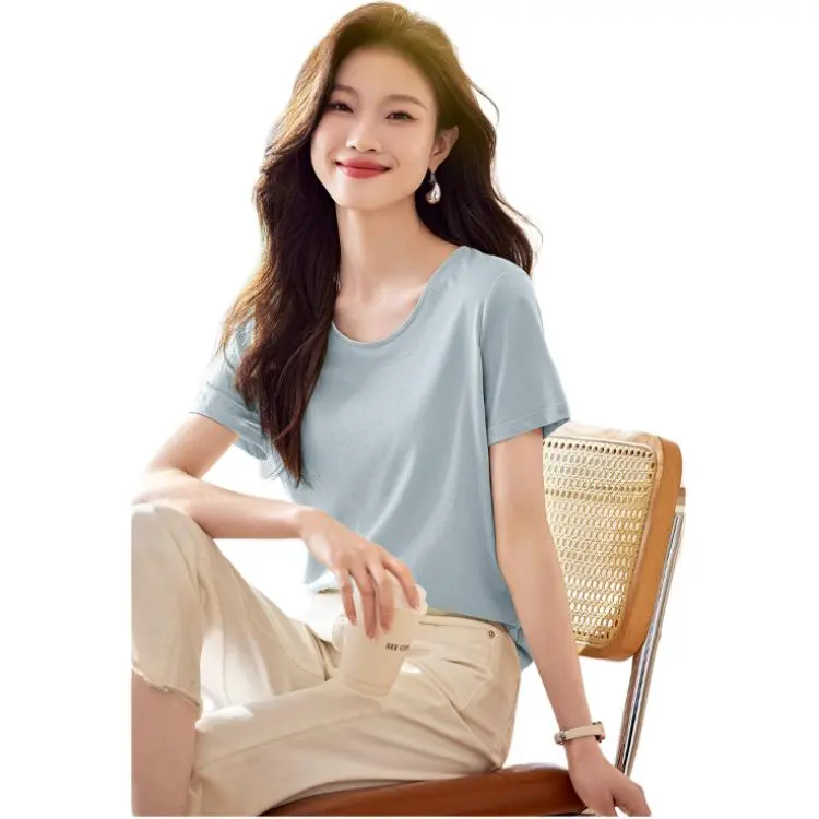Mo Han Yi Mei T Shirt Women's Light Gray Blue-3