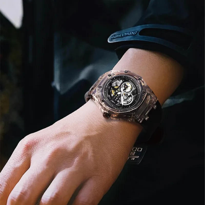 TINE Automatic Mechanical Movement Rubber Strap Watch Unisex White Dial-5
