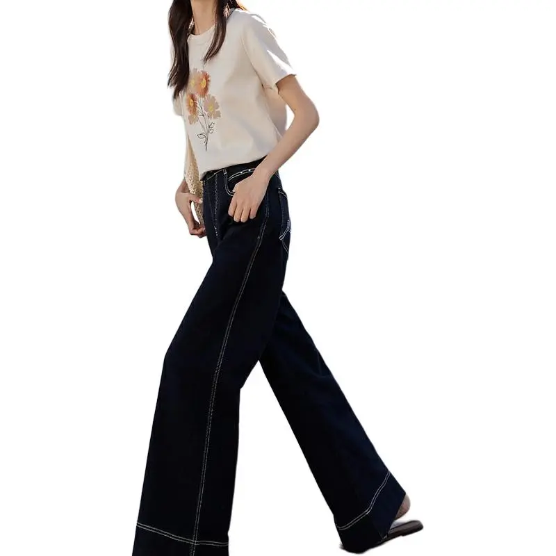 OUNIXUE Jeans Women's Dark Blue-2