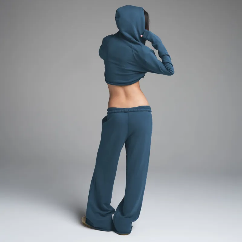 SKIMS SS25 FRENCH TERRY SHOULDER PAD CROPPED HOODIE Sweatshirt Women's INDIGO/Indigo-1