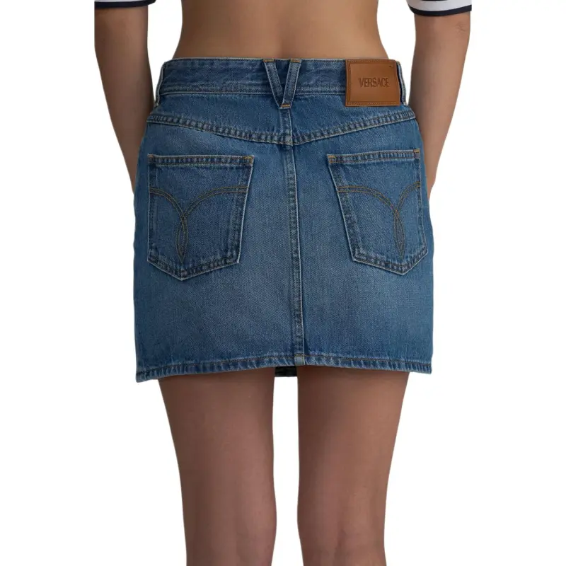 VERSACE Logo Patch Denim Skirt-3