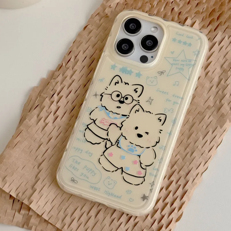 QIZHENG TPU Material Cute Fun Line Puppy In Phone Case Protective Case Compatible With IPhone 13/14/15 Pro Max.-1