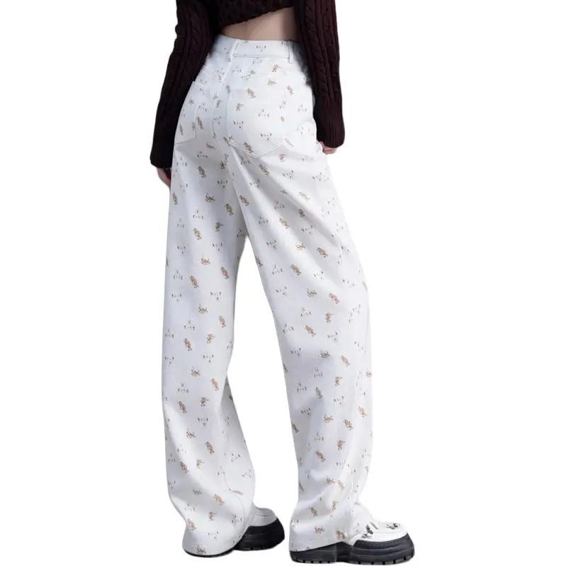 You Cow Me Pants Jeans Women's Beige With Print-7