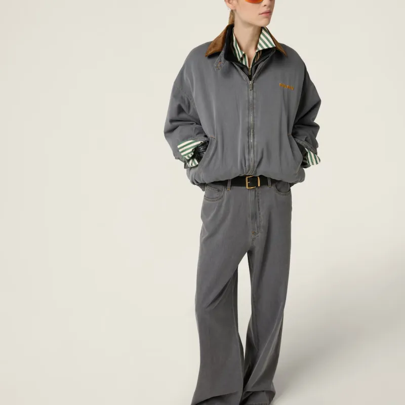 MIU MIU Velvet Collared Chambray Jacket Grey-1