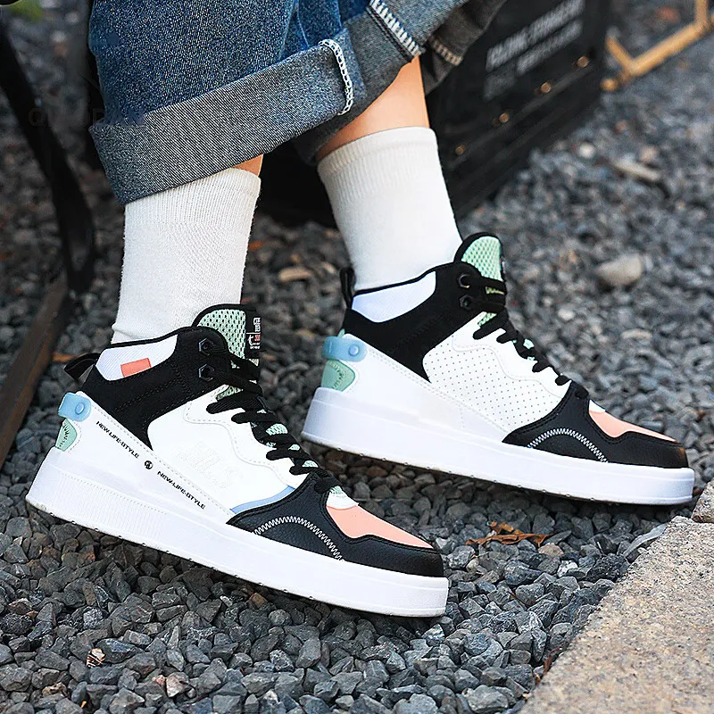 QIAODAN Slip Resistant Cushioning High Top Skateboard Shoes Women's Black Pink-3