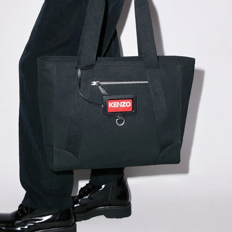 KENZO Canvas Blend 100% Cotton Tote Bag Shopping Bag Canvas Bag Handbags Large Size Unisex Black-4