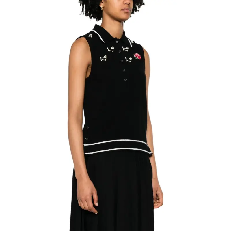 THOM BROWNE Hector Embroidered Knitted Polo Top-5