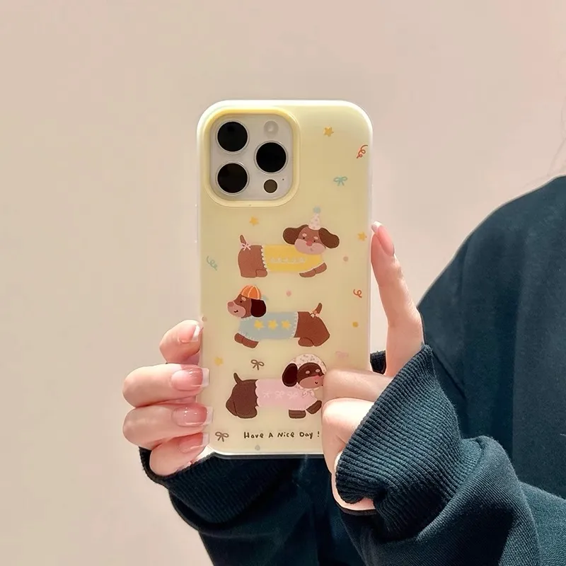 Wei Xin Acrylic Material 2 in 1 3 Pack Dachshund Phone Cases Compatible With IPhone 16/15 Pro Max/Apple 13/14 Pro/Max-2