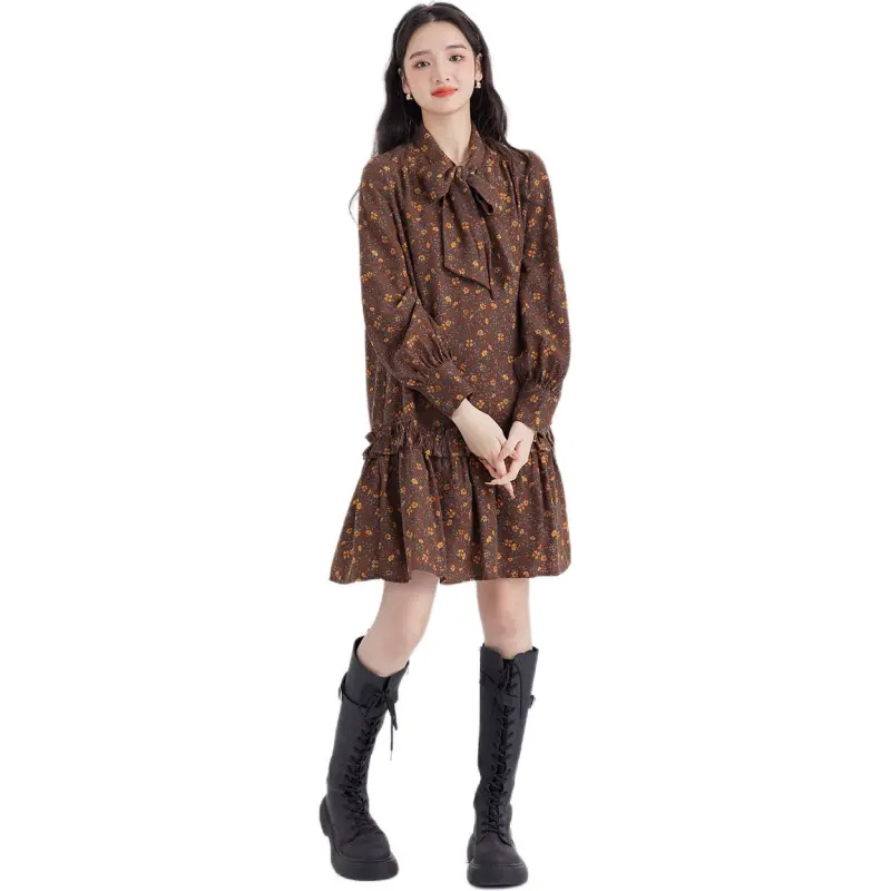 DEAR DEER PUFF Long-Sleeved Dresses Women's Brown-5