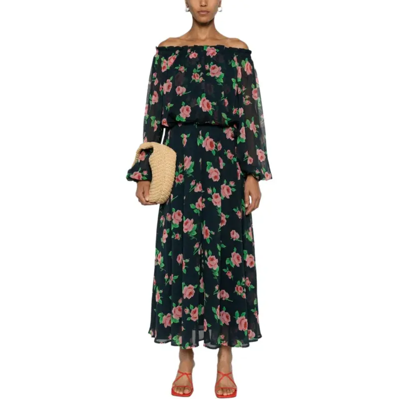 Rotate Flower Printed Chiffon Maxi Dress-2