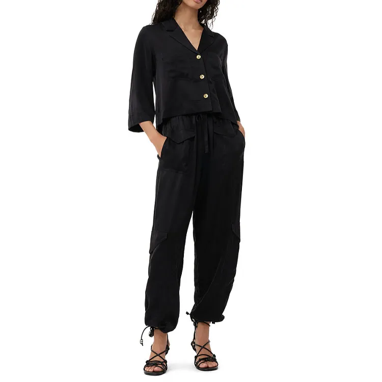 GANNI Drawstring Satin Cargo Pants-3