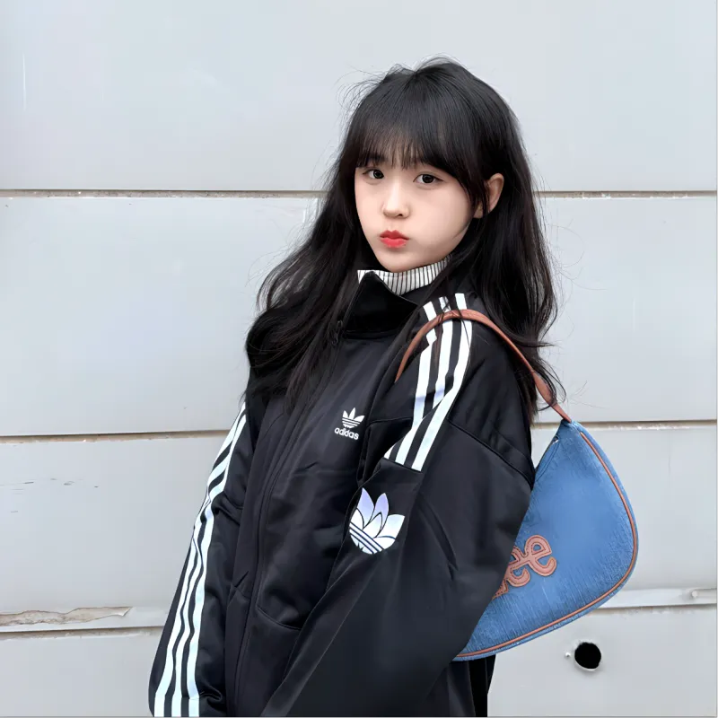 Lee Fabric+Artificial Leather Shoulder Bag, Crescent Bag, Shoulder Bag Regular Women's Denim Blue-1