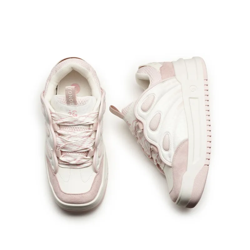 GONGJI Skateboard Shoes Women's Mid Top Pink White-3