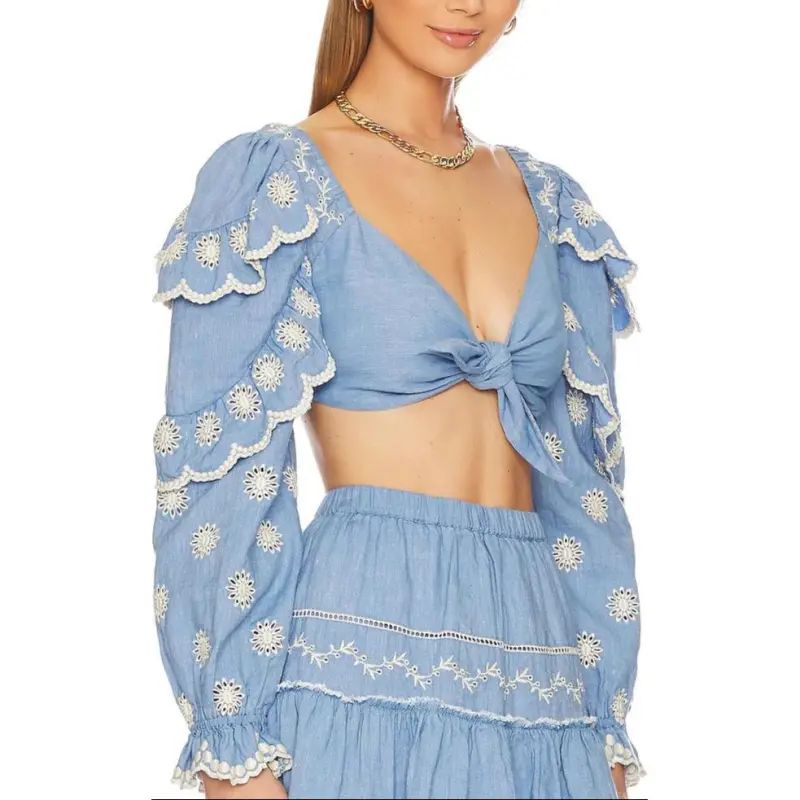 LOVESHACKFANCY Crop Tops Women's Sky Blue-2