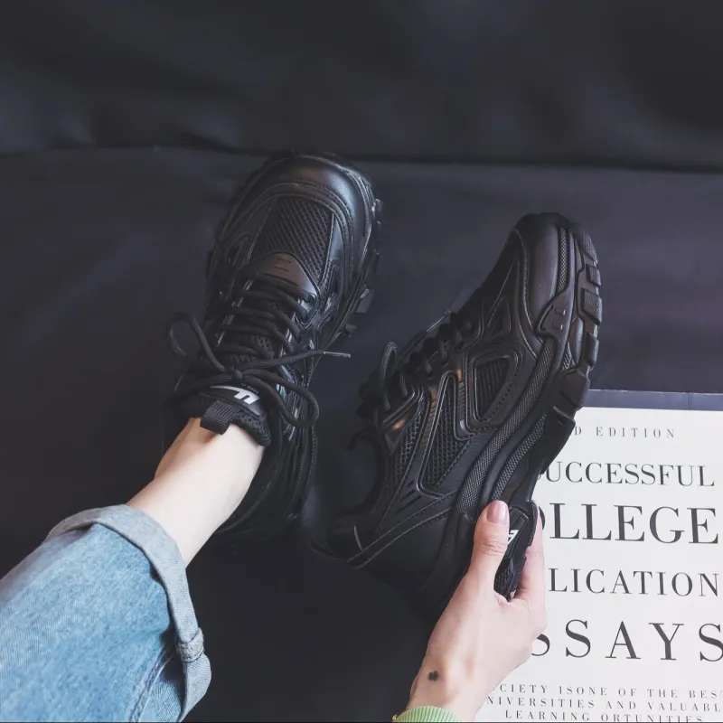 Warrior Warrior Height Increasing Wear Resistant Slip Resistant Low Top Chunky Sneakers Women's Black-5