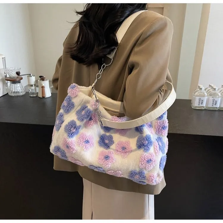 Morellybear Faux Fur Handbag, Shoulder Bag Regular Women's Blue/Pink/Purple-9