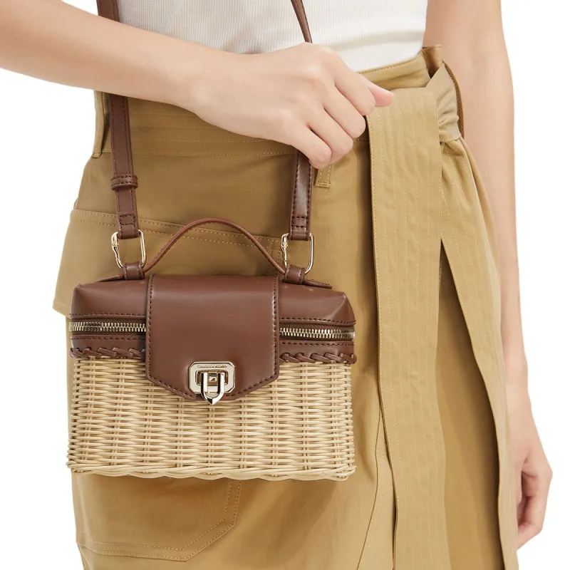 CHARLES&KEITH PU Small Square Bag Straw Bag Crossbody Bag Handbag Trumpets Women's Multi Composite Color-3
