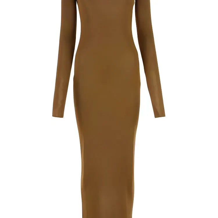 SAINT LAURENT Short Sleeved Dress Women's Dark Brown-3