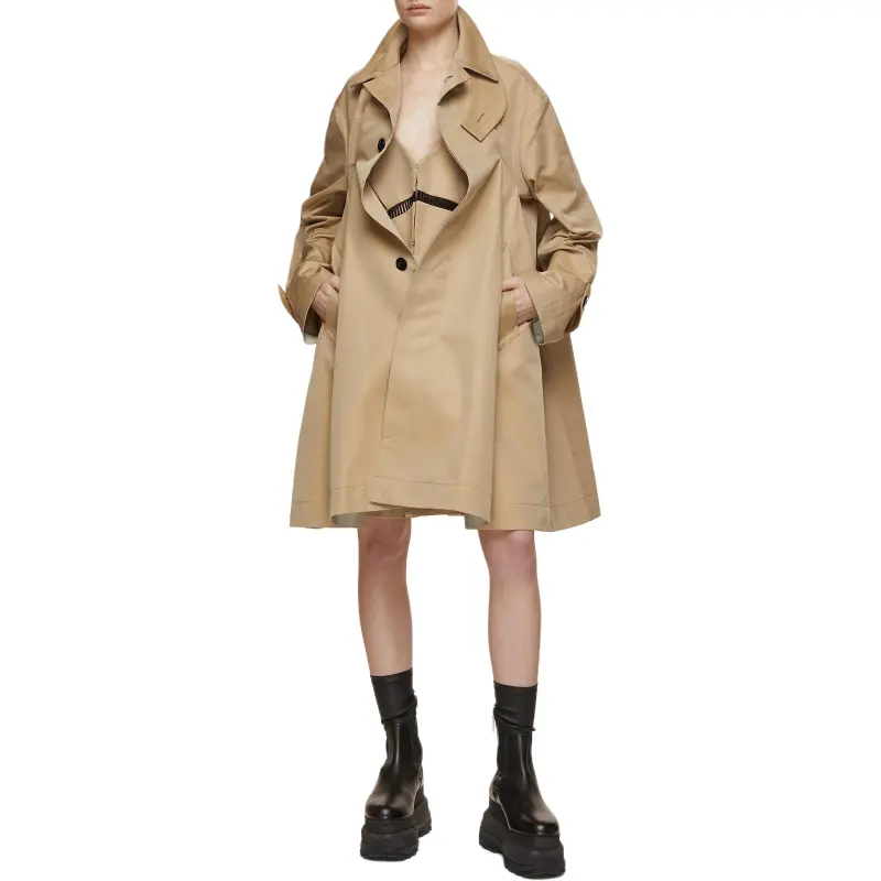 Sacai Dress underlayer Pleated Trench Coat-2