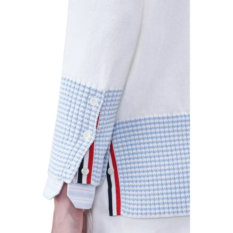 THOM BROWNE· Cotton 4 Bar V Neck Hector Cardigan Knitwear Men's White-7