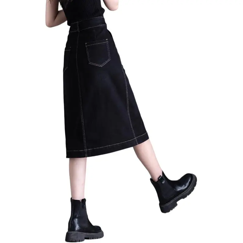 You Cow Me Pants Denim Long Skirts Women's Black-3