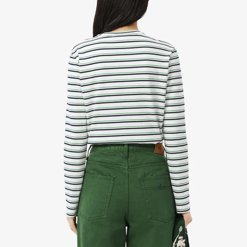 LACOSTE SS25 T-Shirt Women's Green White/Dark Blue Stripes-1