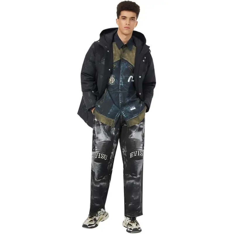 EVISU Casual Pants Men's Black All Over Print-4