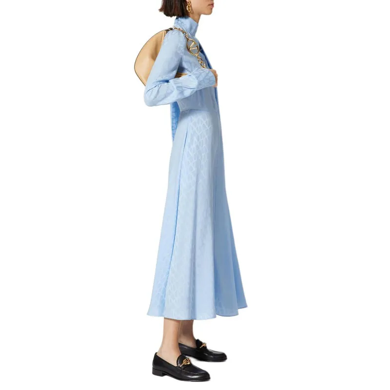 Valentino MIDI DRESS IN TOILE ICONOGRAPHE JACQUARD SILK Long Sleeved Dress Women's Iris Purple-3