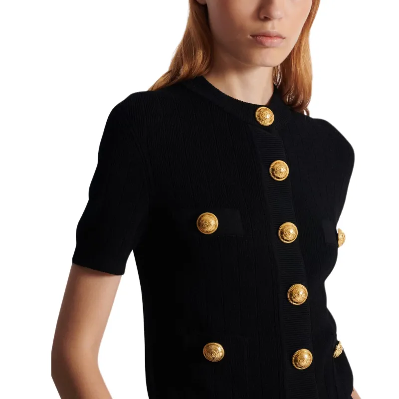 BALMAIN Short Sleeved Buttoned Knitted Cardigan-6