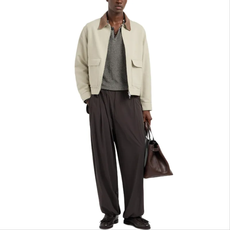 EMPORIO ARMANI Asv Linen And Lyocell blend Polo collar Jumper With Chevron Motif-1
