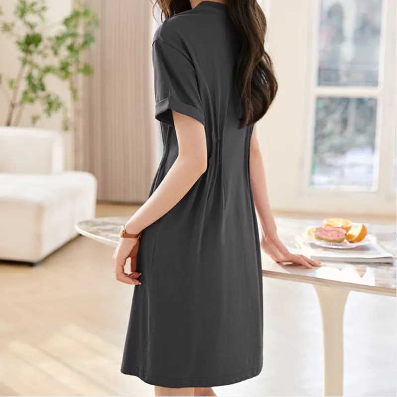 Mo Han Yi Mei Short Sleeved Dress Women's Dark Gray-2