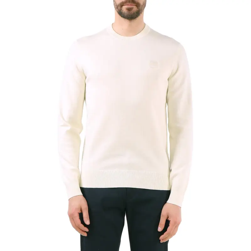 HUGO BOSS Crew Neck Sweater In Cotton And Cashmere With Logo Sweater Men's White-1