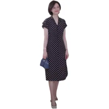 RUIENCO. Short-Sleeved Dresses Women's Black And White Polka Dot
