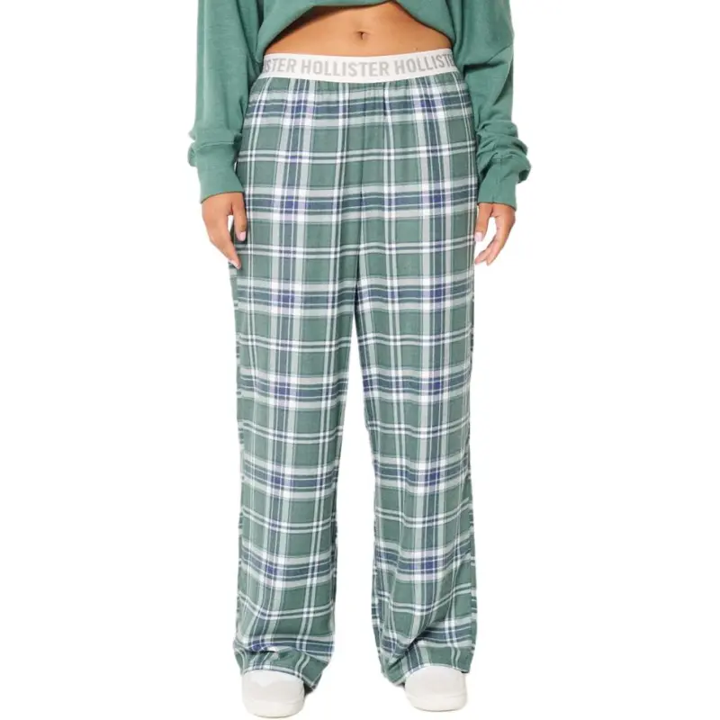 Hollister Pajama Pants Women's Green Plaid-1