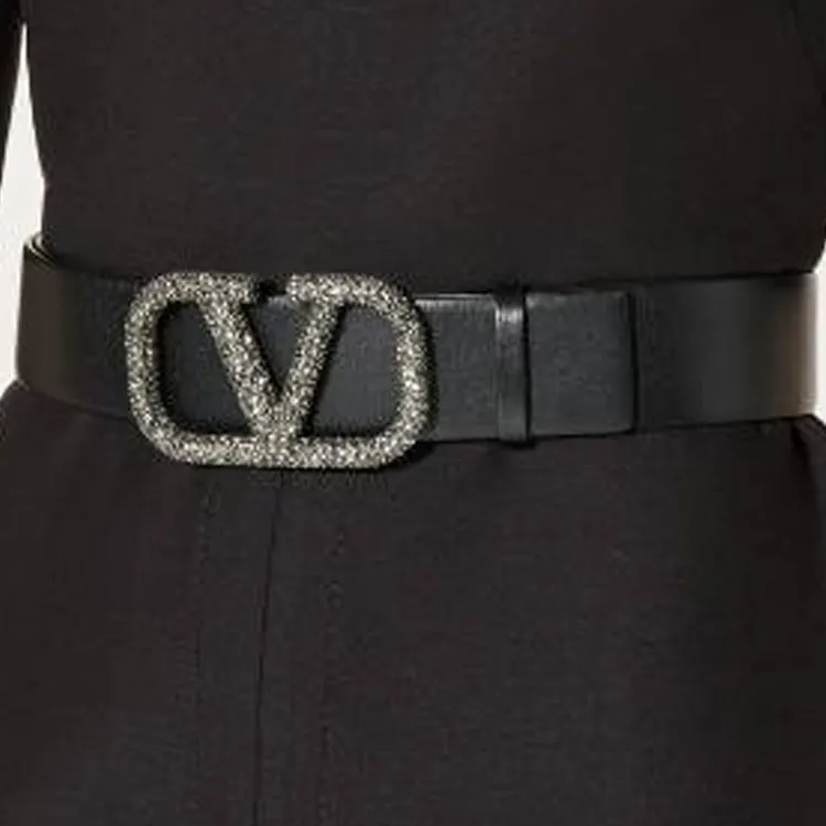 Valentino Calfskin Leather Belts Unisex Black Width: 4cm-1
