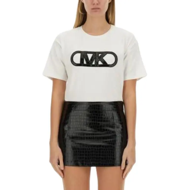MICHAEL KORS Crocodile Embossed Empire Monogram Stretch Cotton T Shirt-2